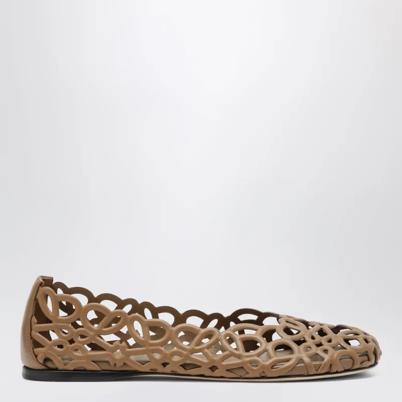 Brown Petal Anagram Leather Ballet Flats made by Loewe