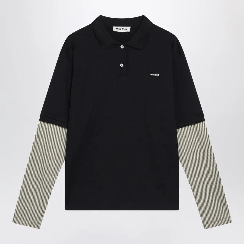 Blue/Olive Cotton Jersey Polo Shirt made by Miu Miu