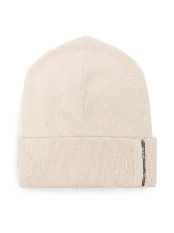 Ribbed Cashmere Knit Beanie With Monili Detail made by Brunello Cucinelli