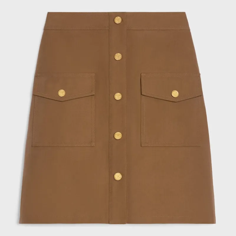 Brown Cotton Skirt With Gold Buttons made by Celine