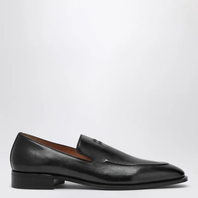 Black Leather Loafers With Logo made by Miu Miu