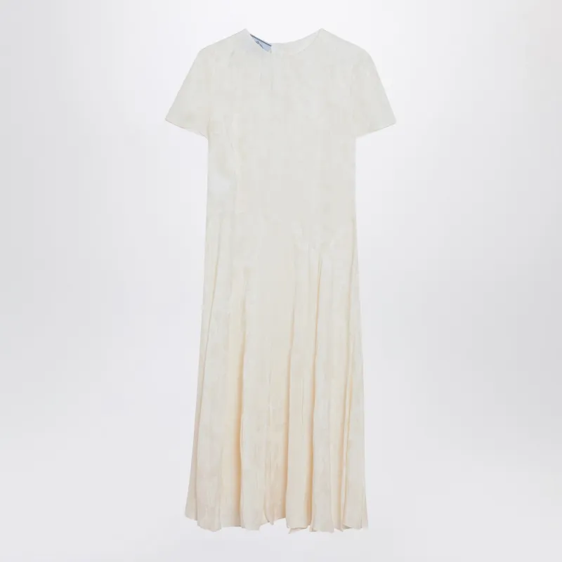 Ivory Dress In Damask Silk Blend made by Prada