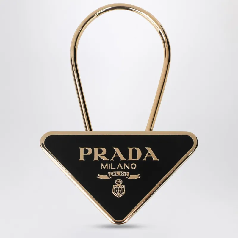 Black/Gold Enamelled Metal Key Ring made by Prada