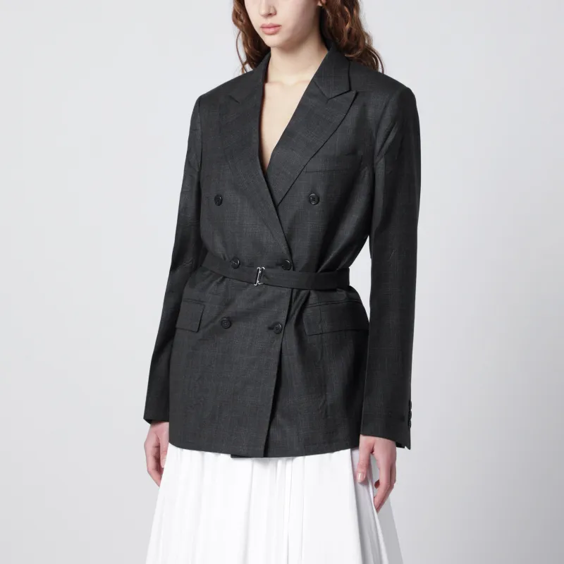 Double-Breasted Wool Jacket With Check Pattern made by Prada