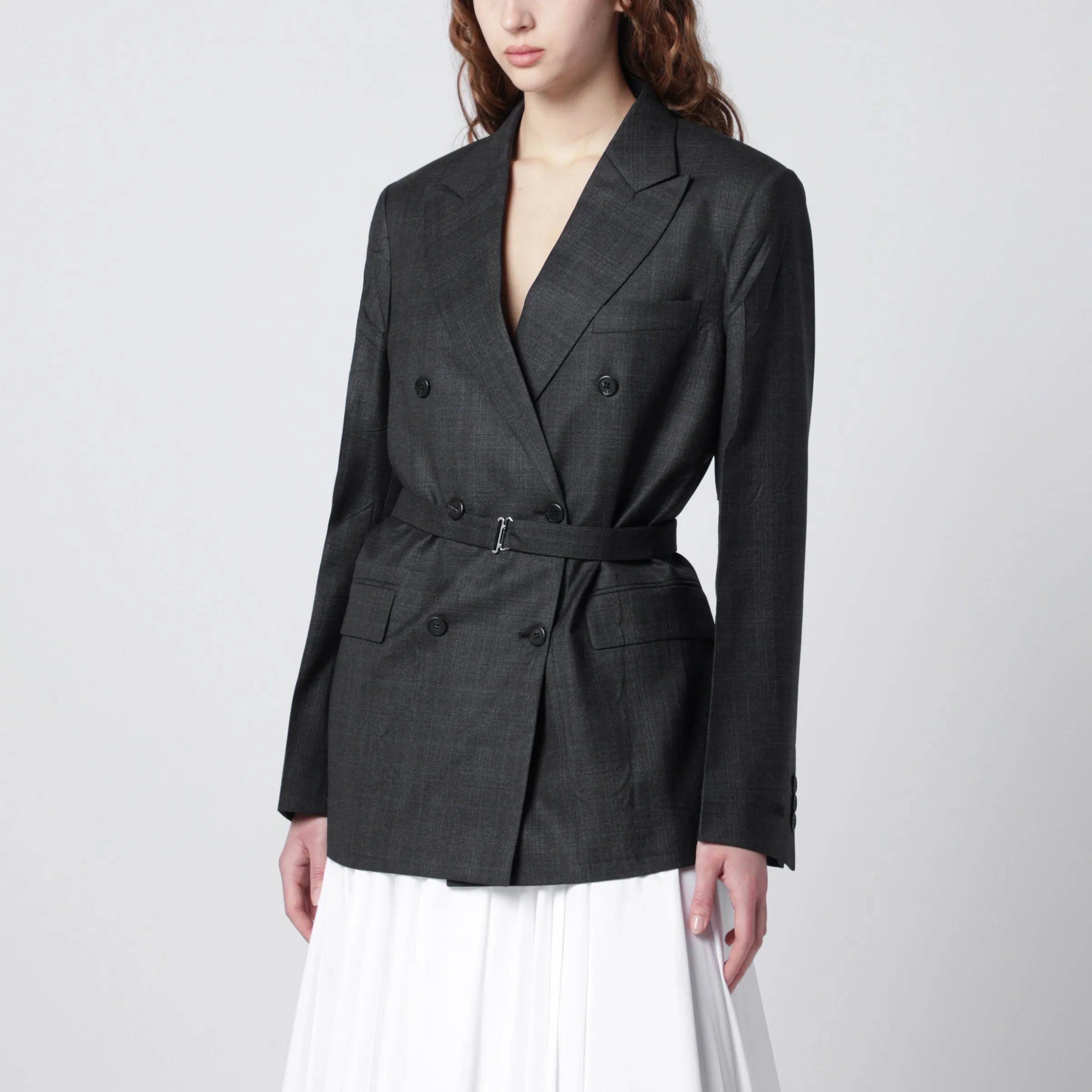 Double-Breasted Wool Jacket With Check Pattern sold by Wanan Luxury