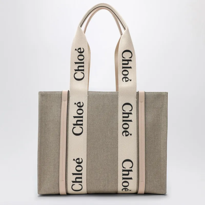 Medium Woody Tote Bag In Beige Canvas made by Chloe