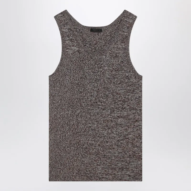 Ribbed Tank Top With Blue/Brown Pattern made by Prada