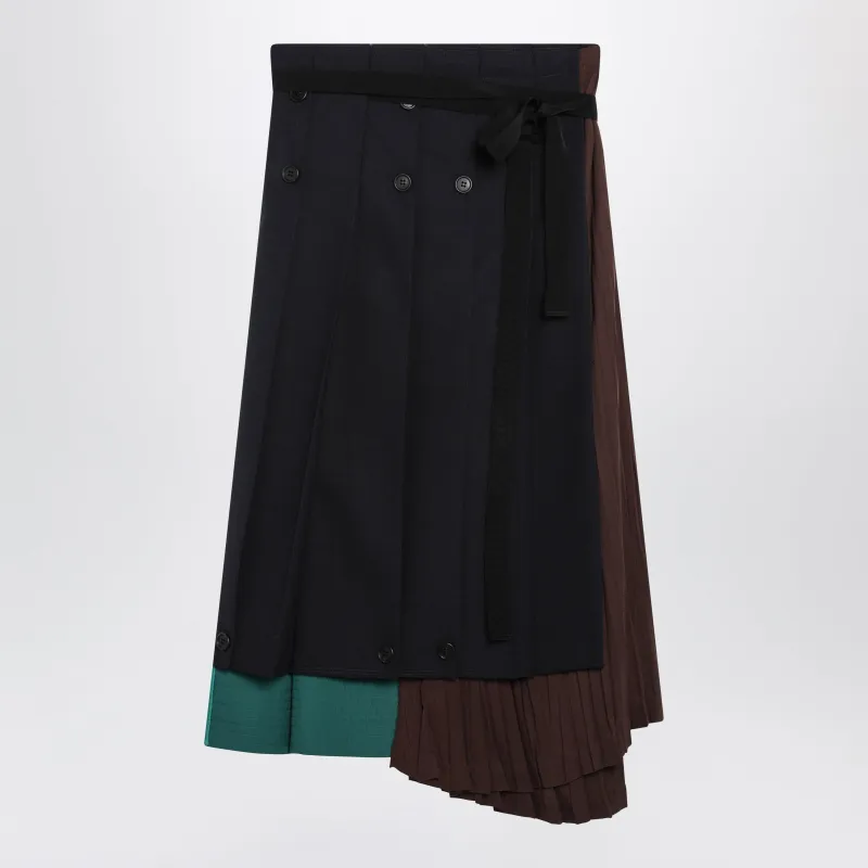 Asymmetric Patchwork Skirt In Virgin Wool, Blue made by Prada