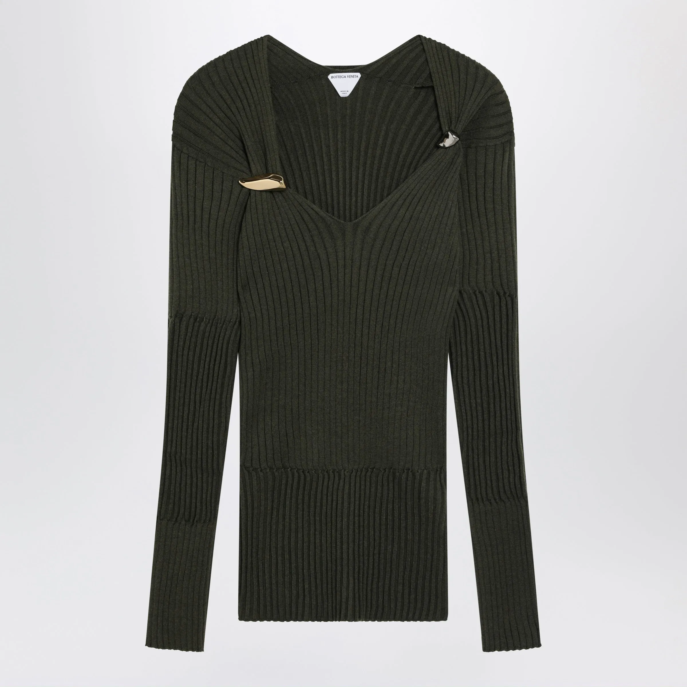 Ribbed Cashmere-Silk Sweater With Prisma Brooches Green sold by Wanan Luxury