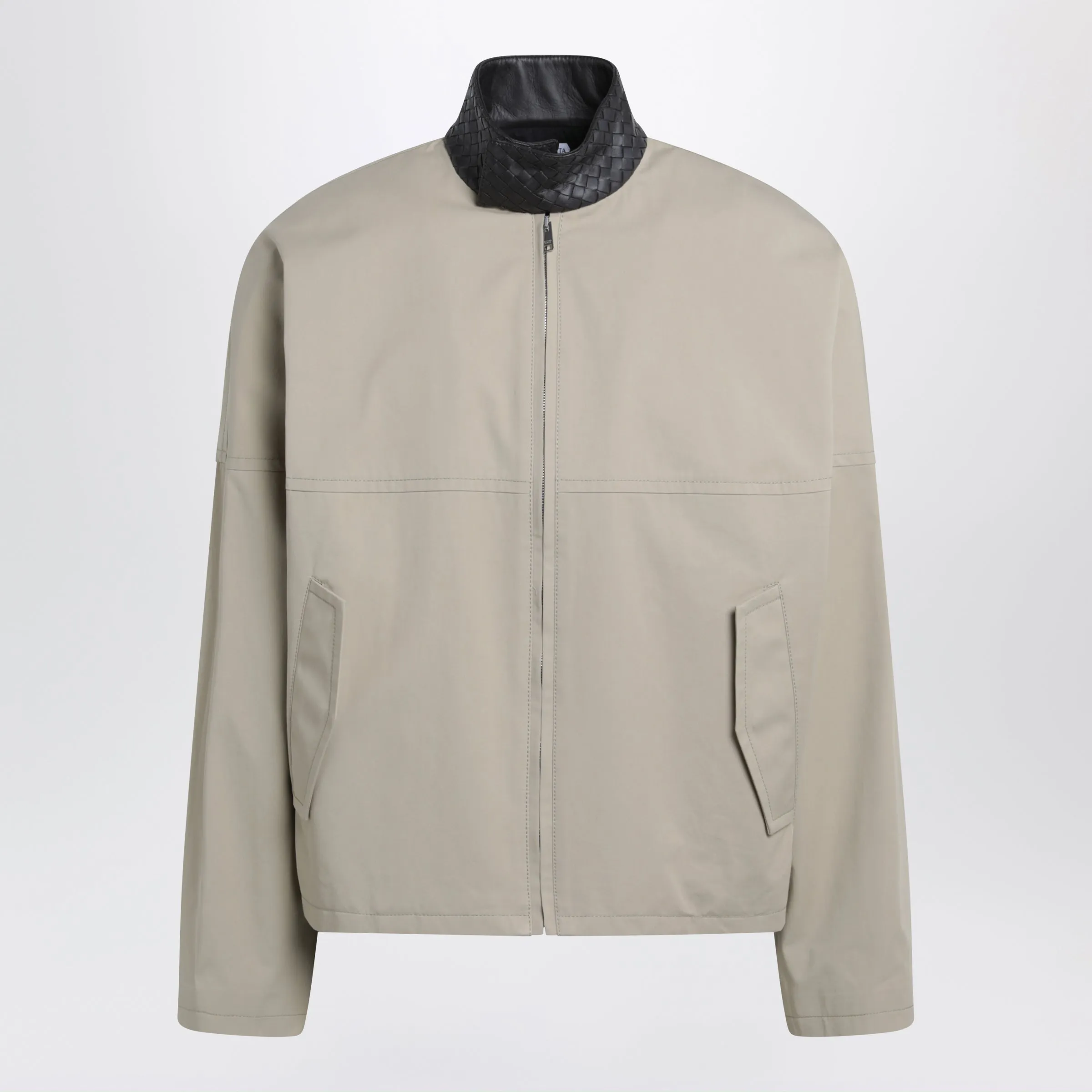 Beige Cotton Jacket With Intrecciato Collar sold by Wanan Luxury