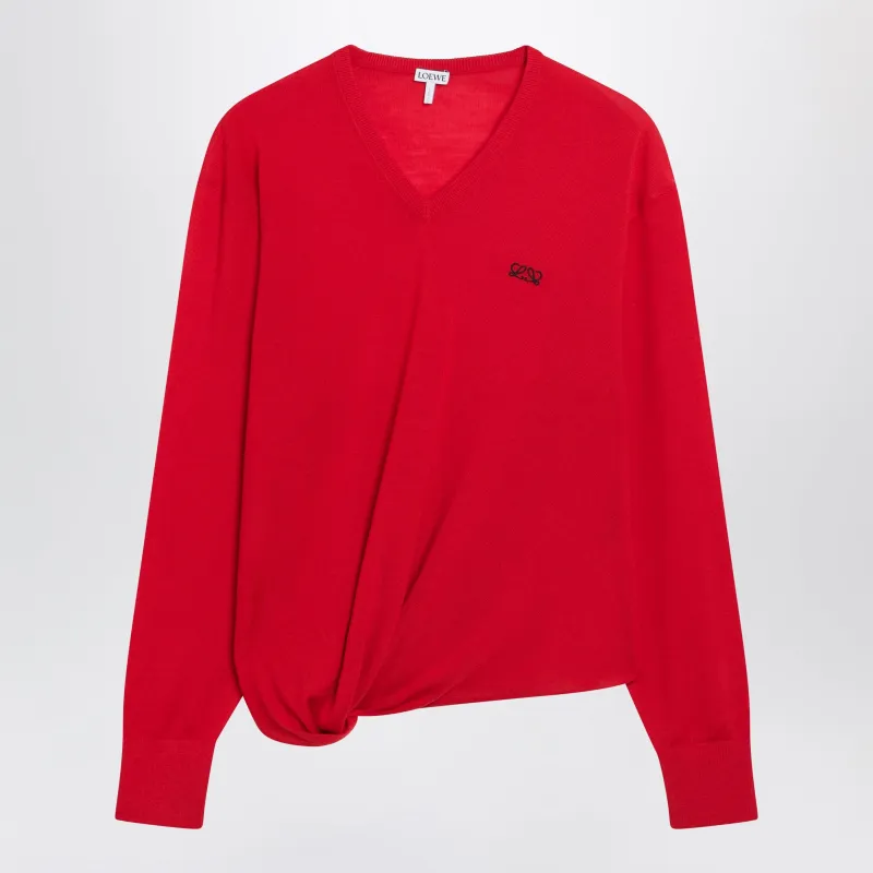 Red Merino Wool Draped Top made by Loewe