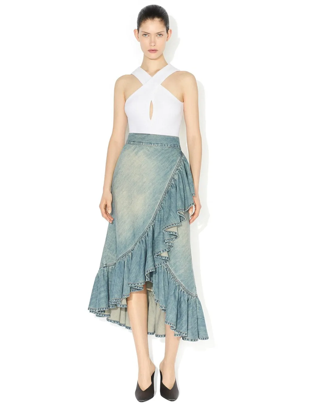 Ruffle Denim Skirt sold by Wanan Luxury product image thumbnail 2