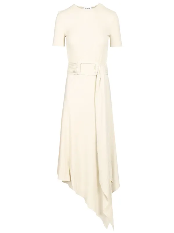 Jersey Dress With Belt Dresses White made by Alaia