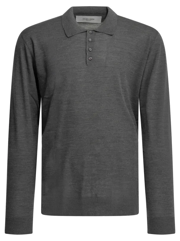 Wool Polo Sweater Knitwear Grey made by Golden Goose