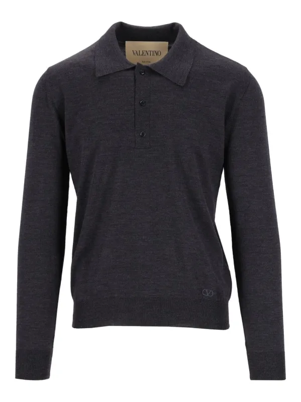 Wool Knit Polo Shirt Knitwear Grey made by Valentino Garavani
