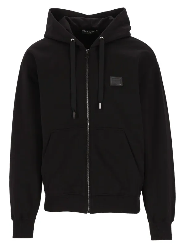 Hooded Zipped Sweater Sweatshirts Black made by Dolce & Gabanna