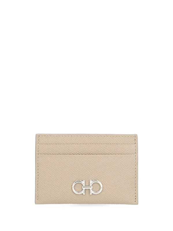 Gancini Credit Card Holder Wallets Beige made by Salvatore Ferragamo