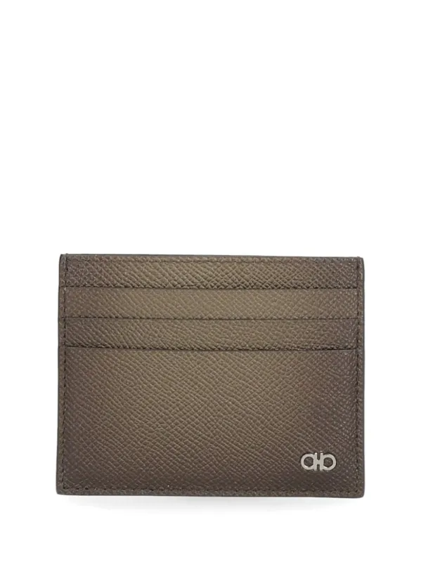 Gancini Credit Card Holder Wallets Brown made by Salvatore Ferragamo