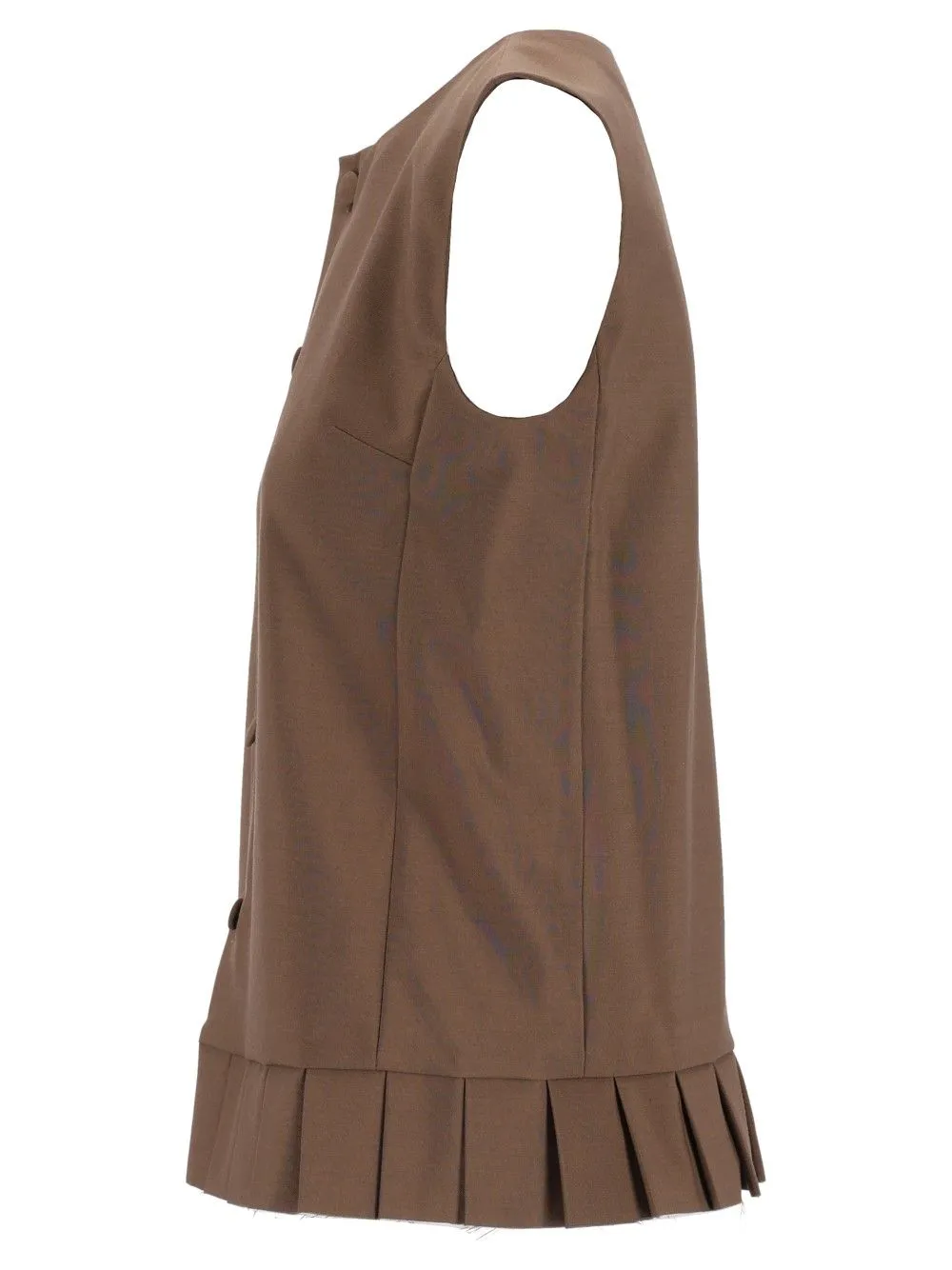 Sleeveless Pleated Bodice In Wool Blend Tops Brown sold by Wanan Luxury product image thumbnail 3