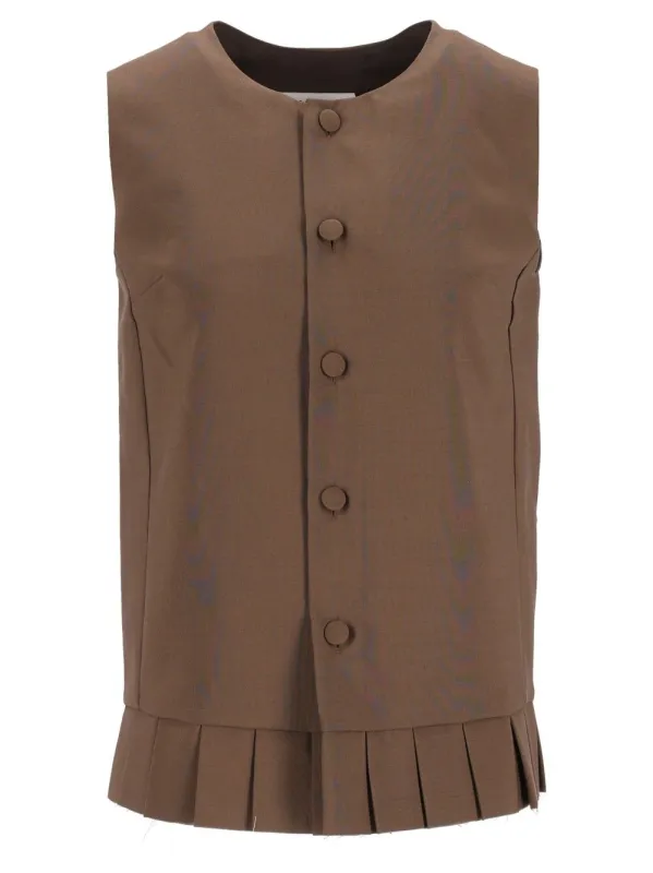 Sleeveless Pleated Bodice In Wool Blend Tops Brown made by Maison Margiela