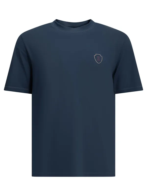 Crewneck T-Shirt With Logo T-Shirts Blue made by Brunello Cucinelli