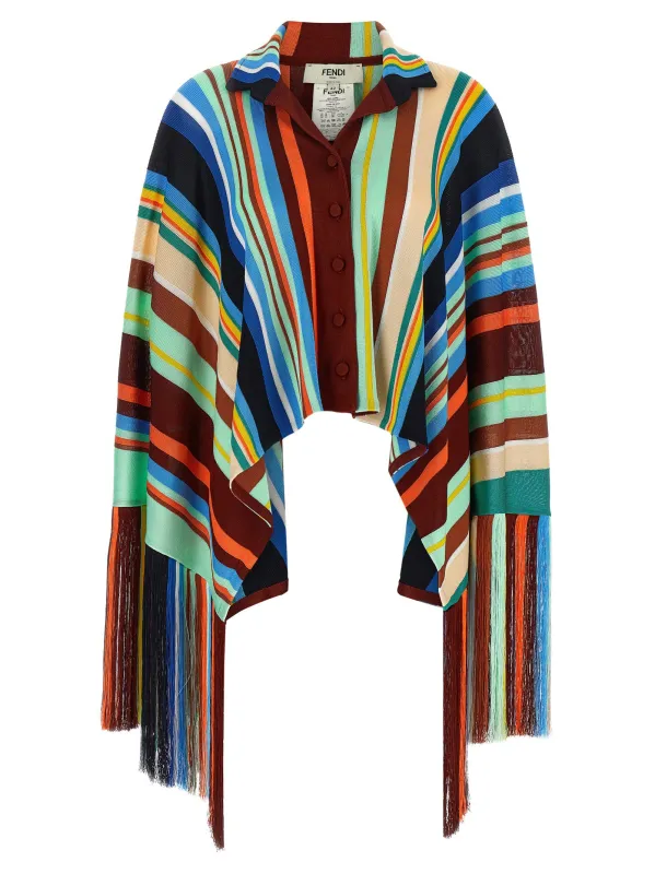 Striped Poncho With Fringes Capes Multicolor made by Fendi