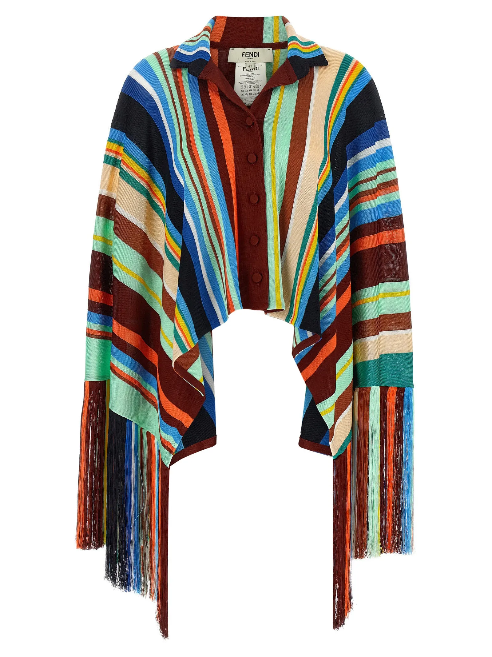 Striped Poncho With Fringes Capes Multicolor sold by Wanan Luxury