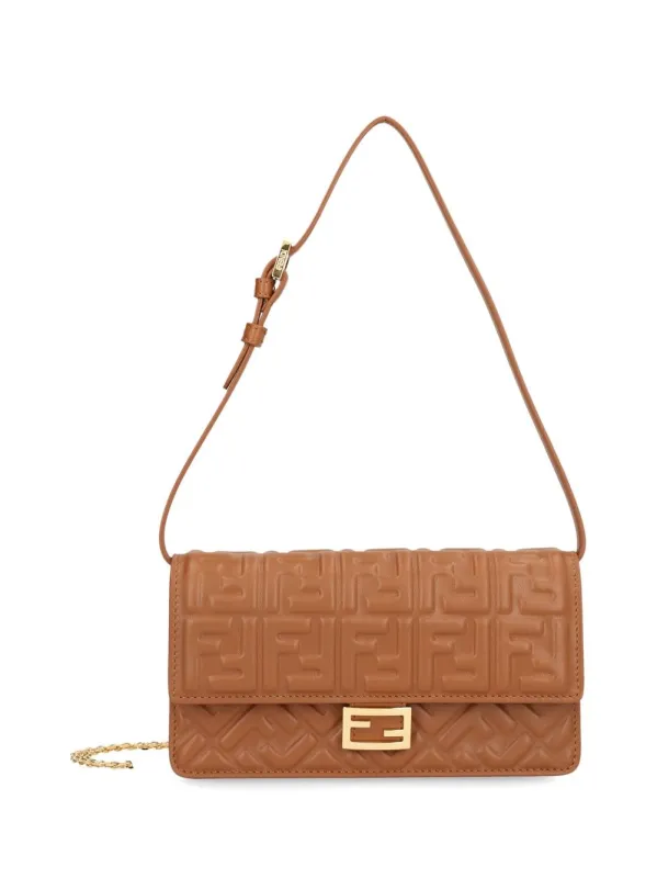 Baguette Chain Wallet Handbags Brown made by Fendi