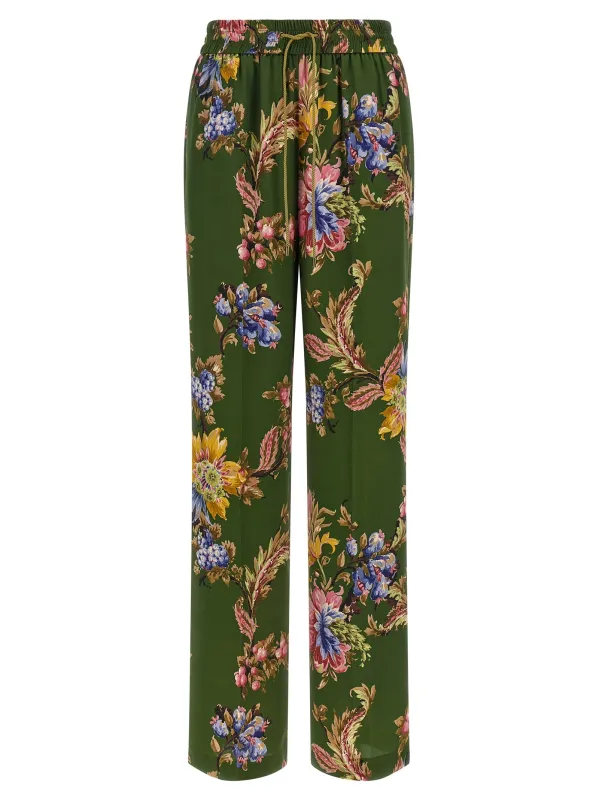 Floral Print Trousers Pants Green made by Etro