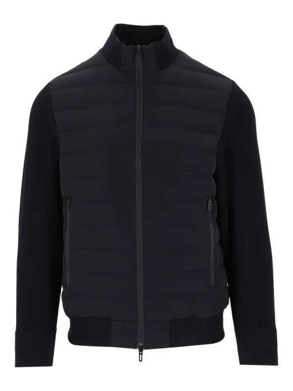 Down Jacket With Knitted Sleeves Coats Blue made by Emporio Armani