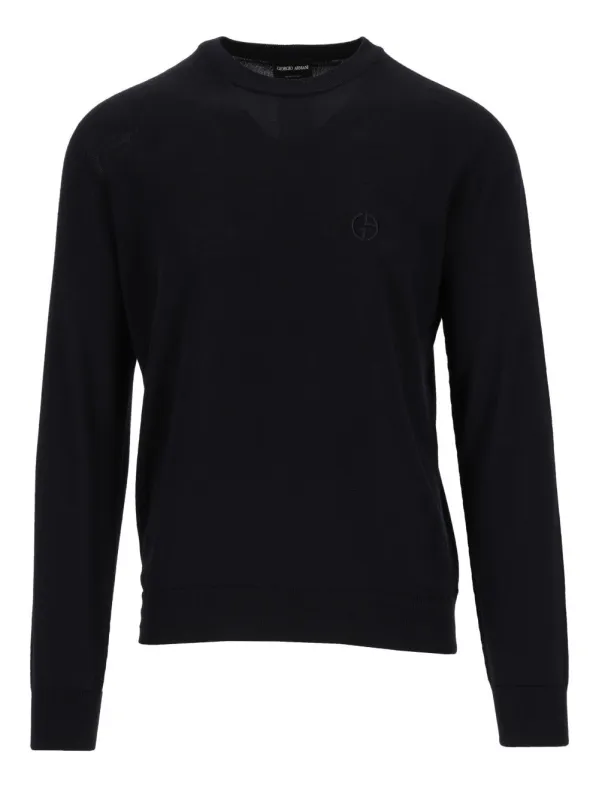Crew Neck Wool Sweater Knitwear Blue made by Giorgio Armani