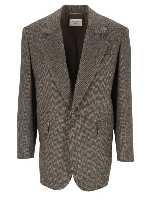 Herringbone Wool Jacket Jackets Brown made by Yves Saint Laurent