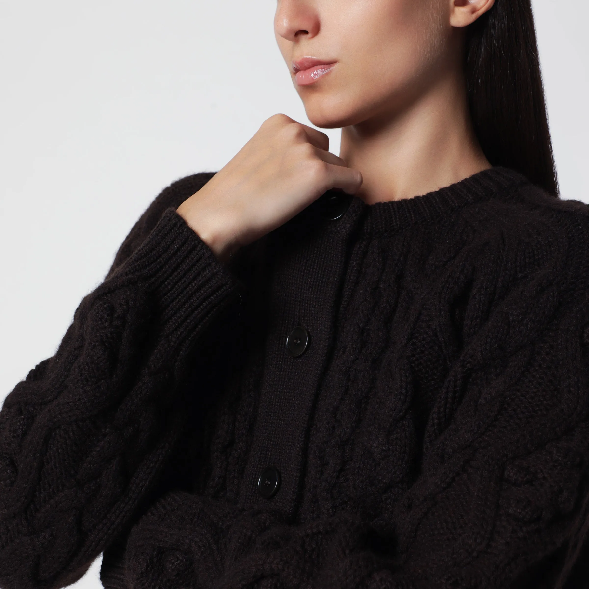 Brown Cable-Knit Cashmere Cardigan sold by Wanan Luxury product image thumbnail 2