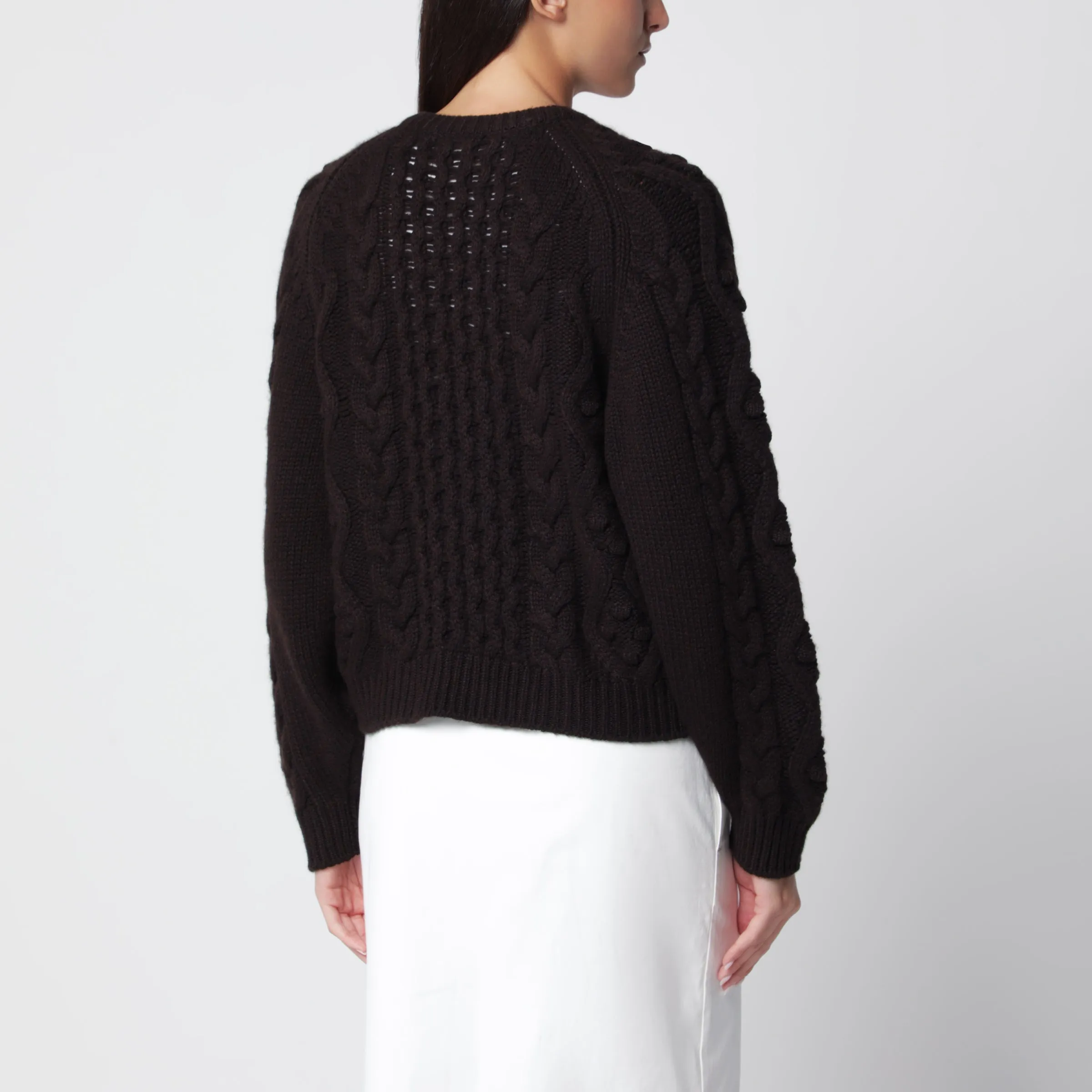 Brown Cable-Knit Cashmere Cardigan sold by Wanan Luxury product image thumbnail 3