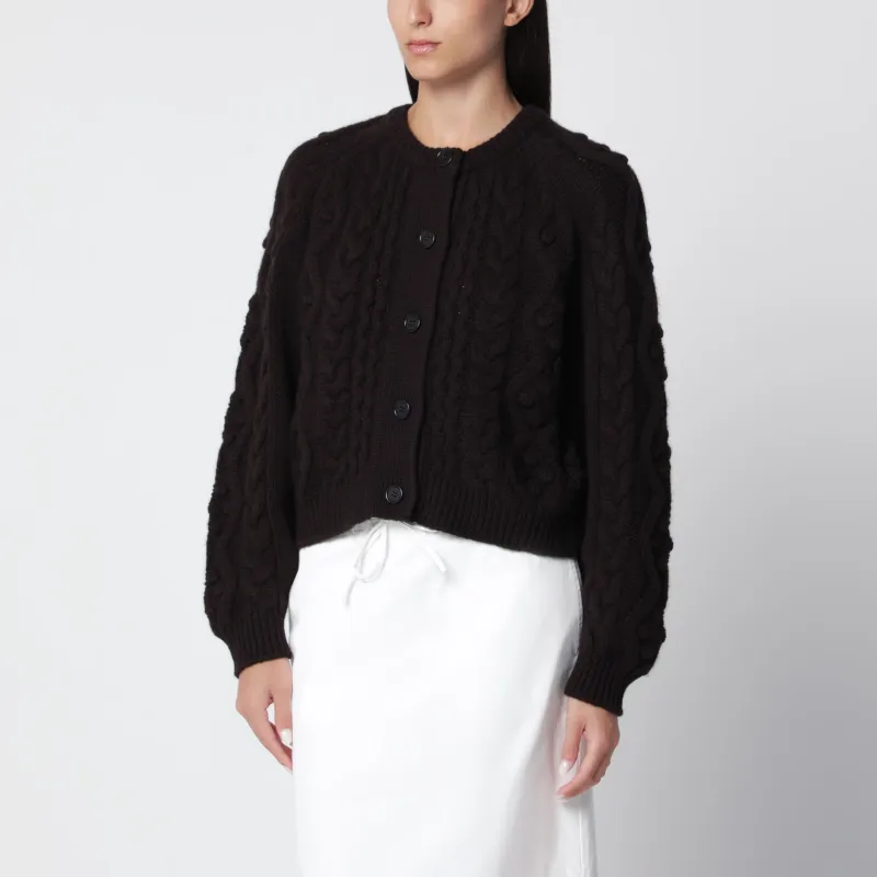 Brown Cable-Knit Cashmere Cardigan made by Lisa Yang