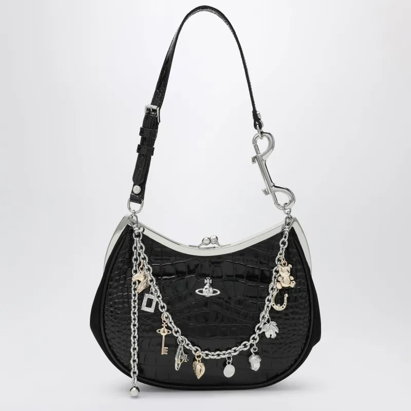 Black Charm Bag In Croc-Effect Patent Leather made by Vivienne Westwood