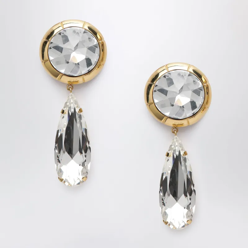 Round Clip-On Gold-Tone Metal Earrings With Crystal Pendant made by Alessandra Rich