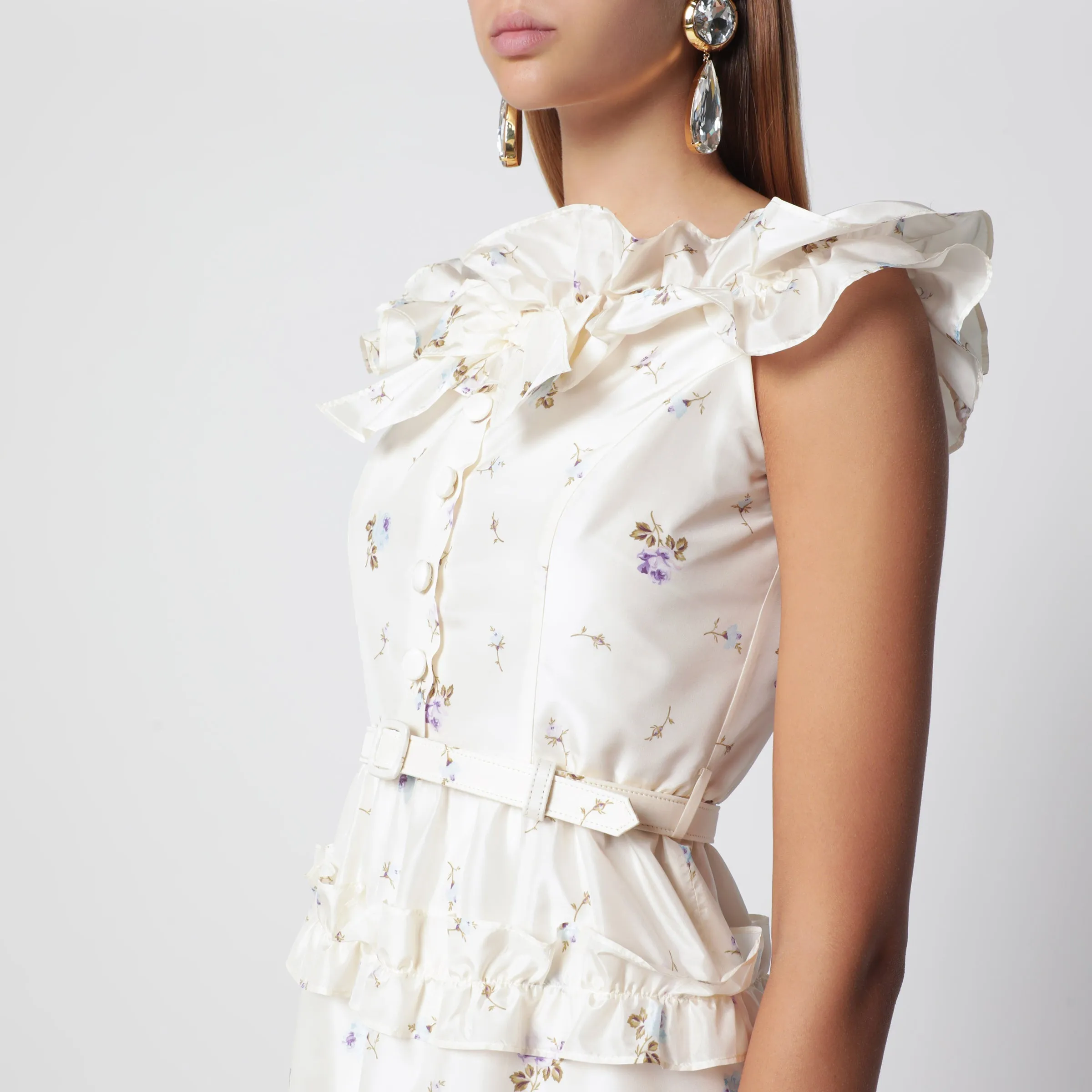 White Silk Midi Dress With Floral Pattern sold by Wanan Luxury product image thumbnail 2