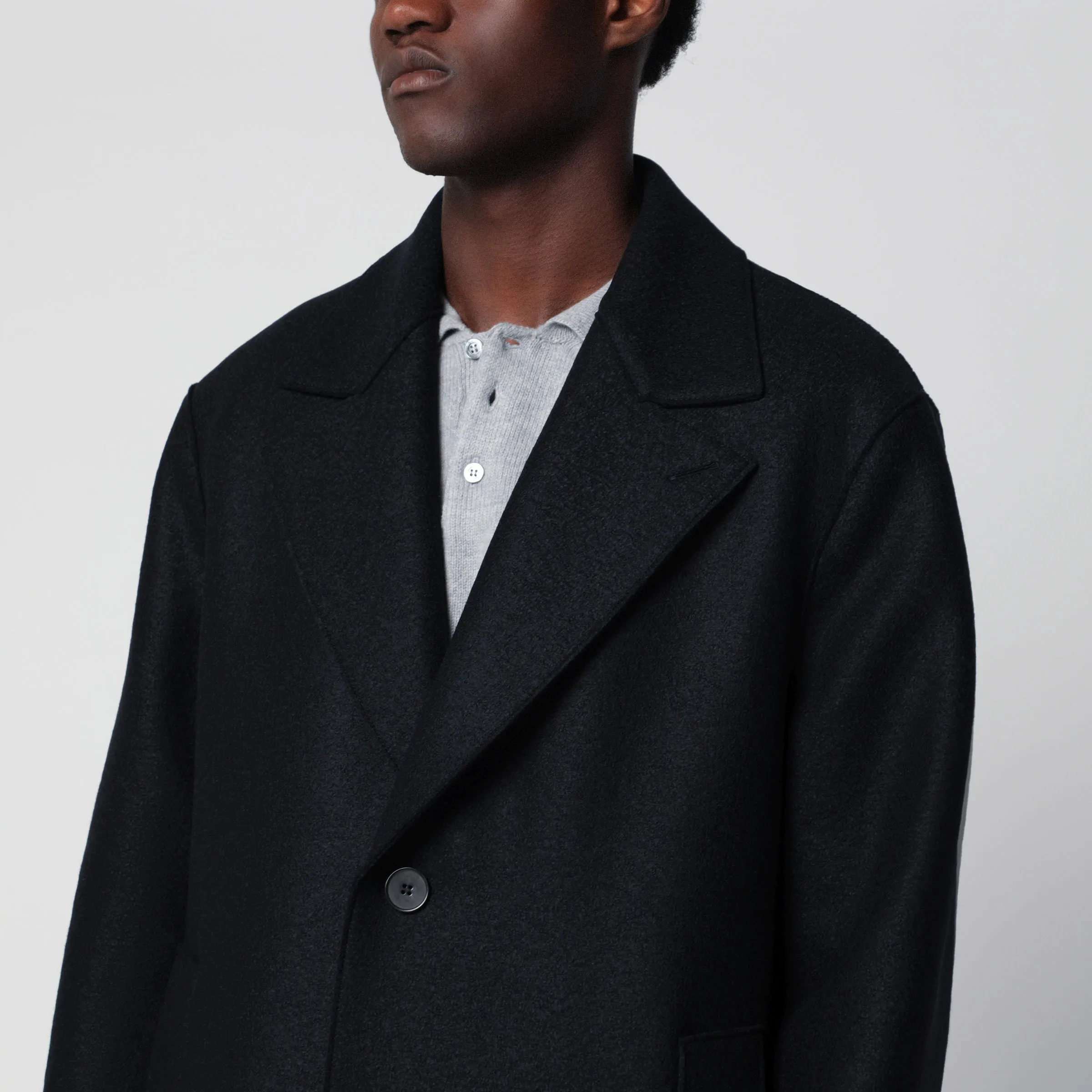 Dark Blue Single-Breasted Wool Coat sold by Wanan Luxury product image thumbnail 2