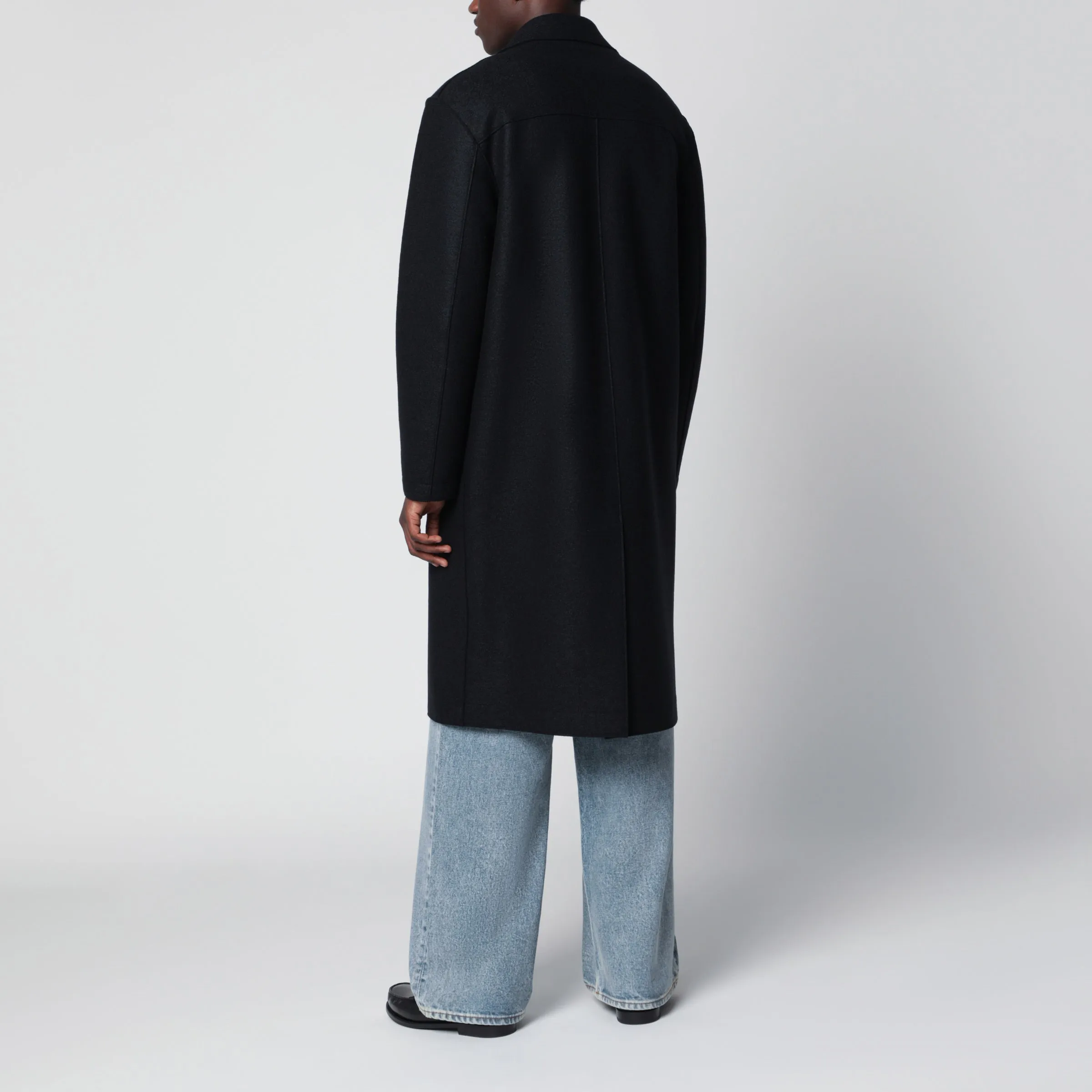 Dark Blue Single-Breasted Wool Coat sold by Wanan Luxury product image thumbnail 3
