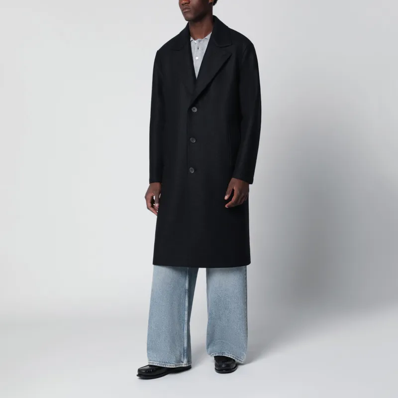 Dark Blue Single-Breasted Wool Coat made by Harris Wharf London