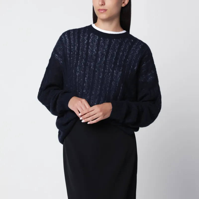 Navy Cable-Knit Amabel Cashmere-Silk Sweater made by Lisa Yang