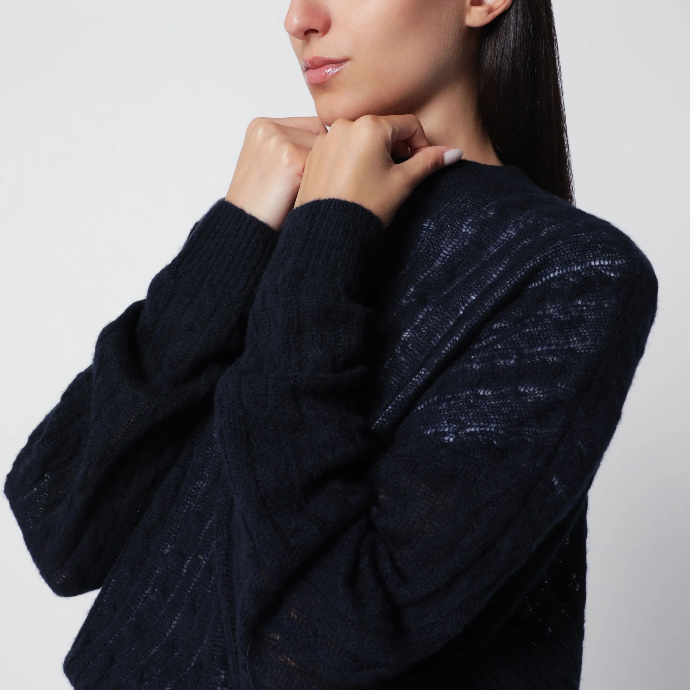 Navy Cable-Knit Amabel Cashmere-Silk Sweater sold by Wanan Luxury product image thumbnail 2