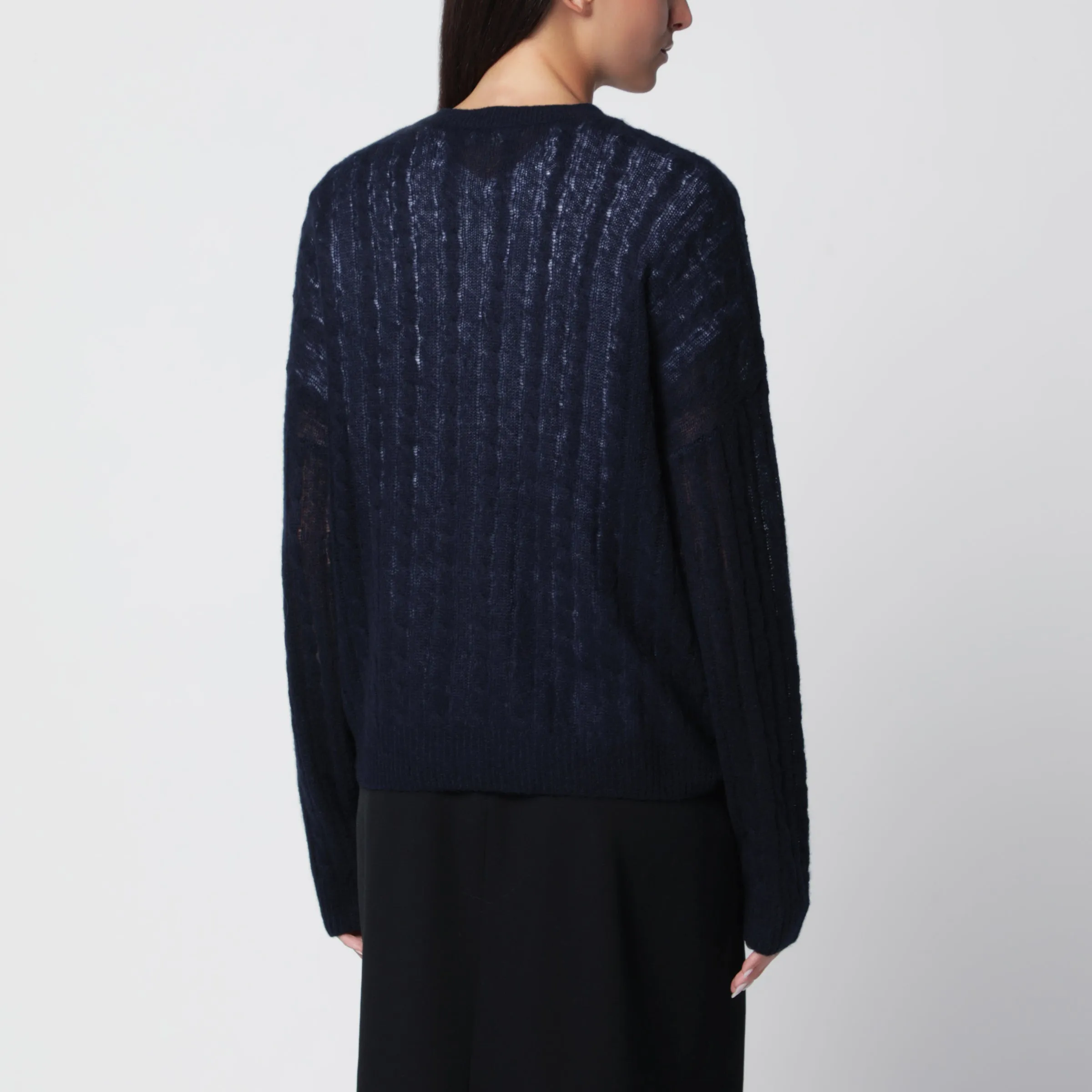 Navy Cable-Knit Amabel Cashmere-Silk Sweater sold by Wanan Luxury product image thumbnail 3