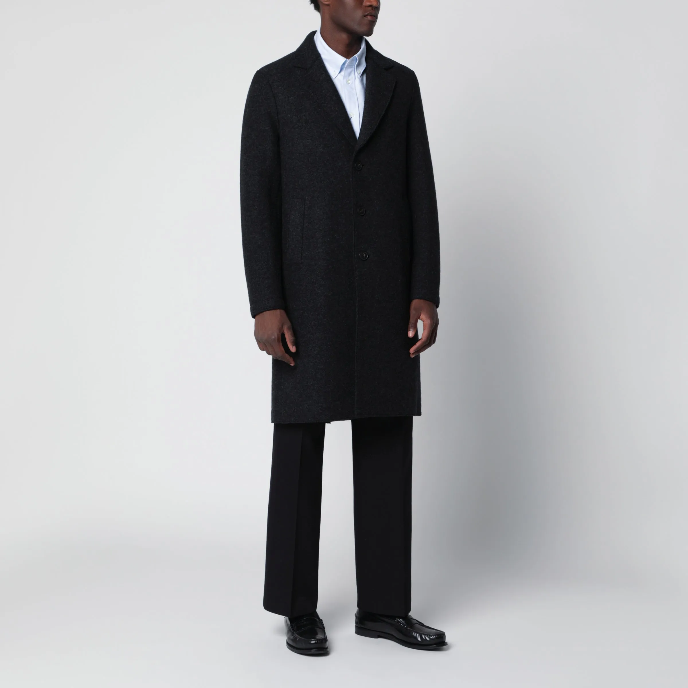 Anthracite Grey Single-Breasted Wool Coat sold by Wanan Luxury