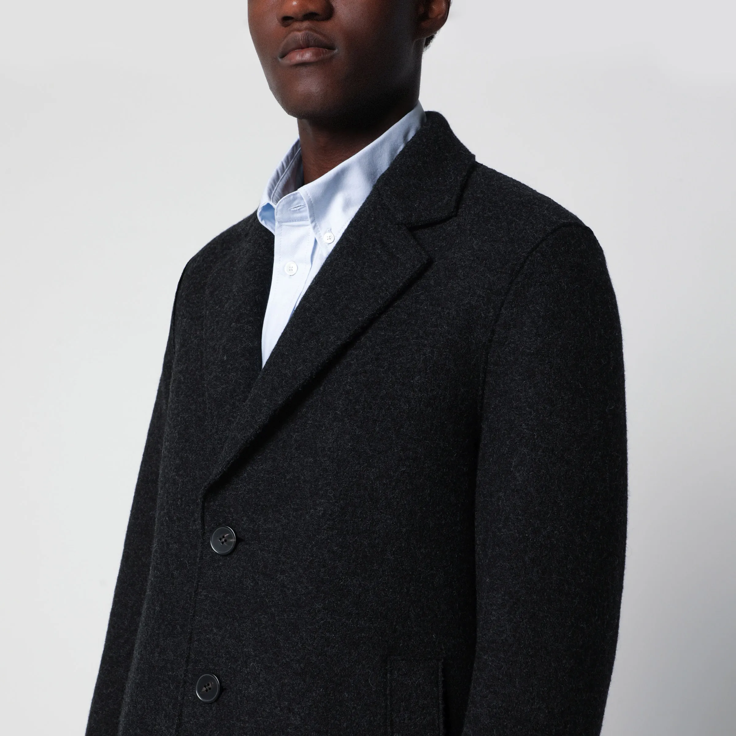 Anthracite Grey Single-Breasted Wool Coat sold by Wanan Luxury product image thumbnail 2