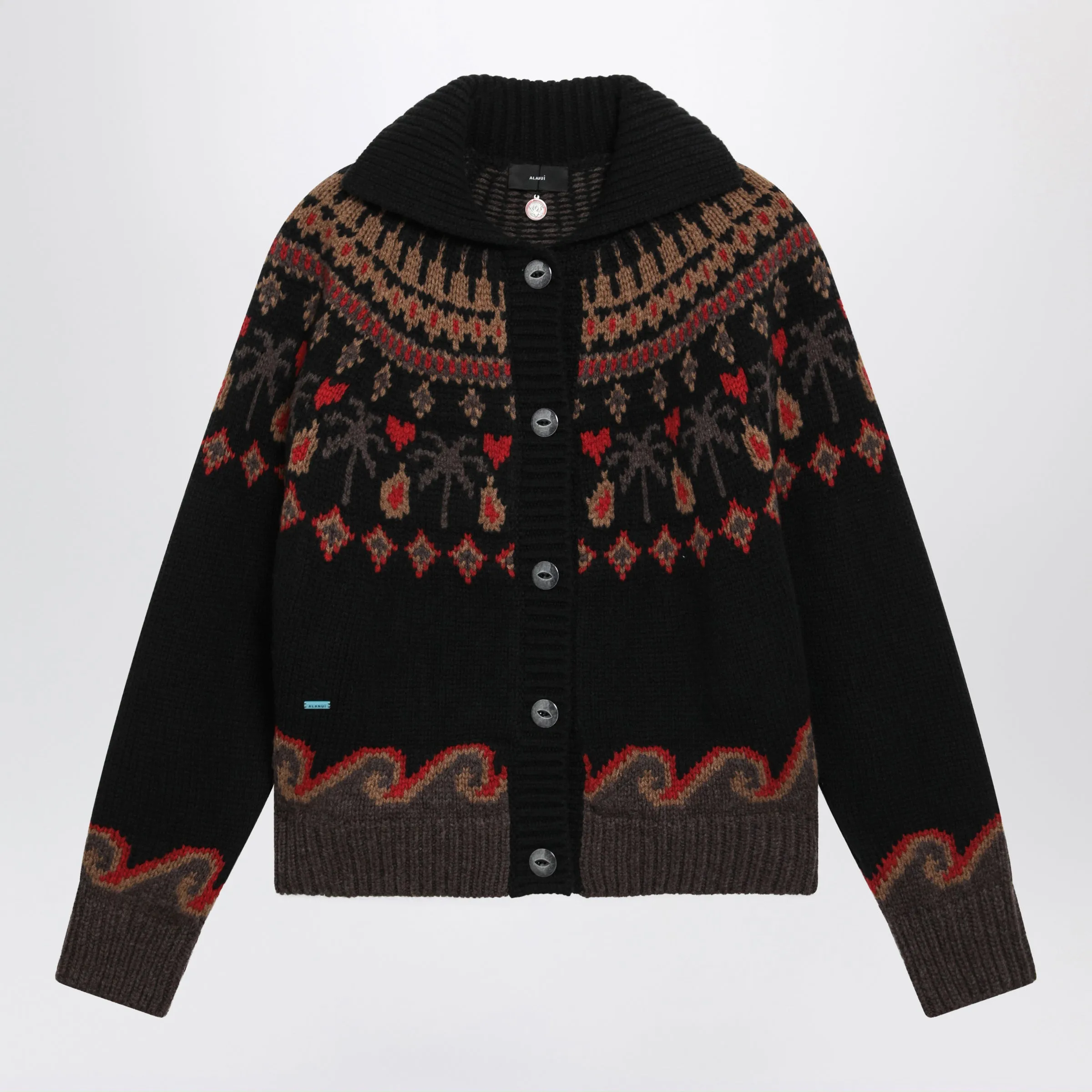 Black Jacquard Wool Cardigan sold by Wanan Luxury