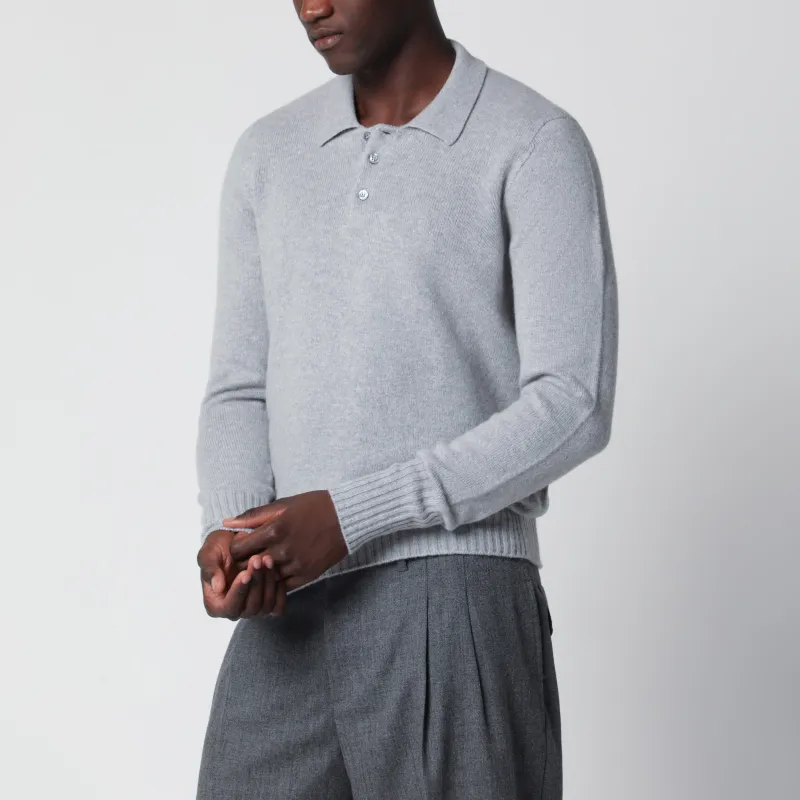 Light Grey Wool Polo Shirt made by Drumohr