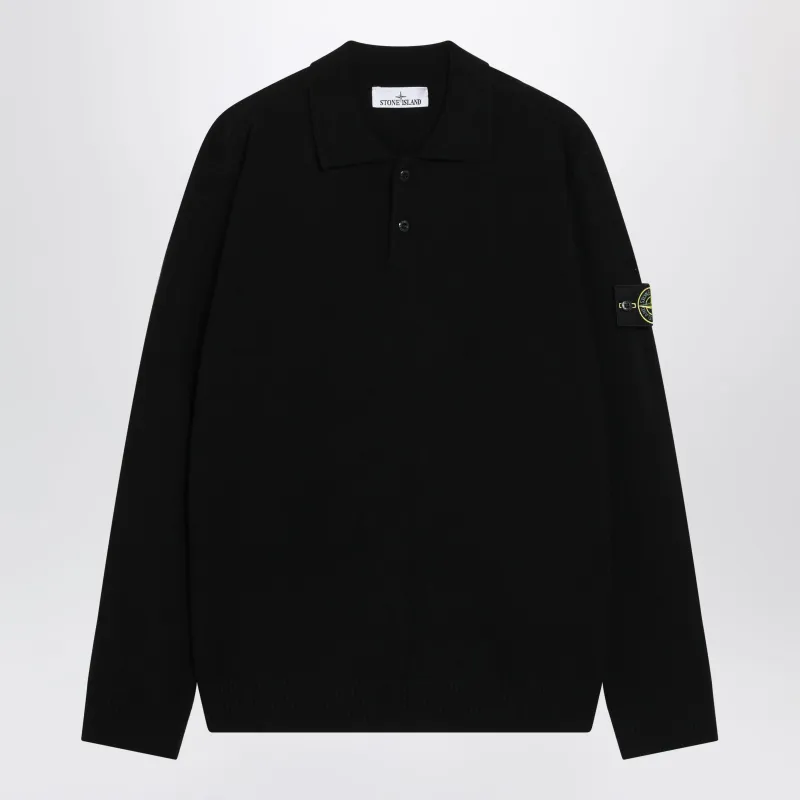 Black Wool Polo Sweater made by Stone Island