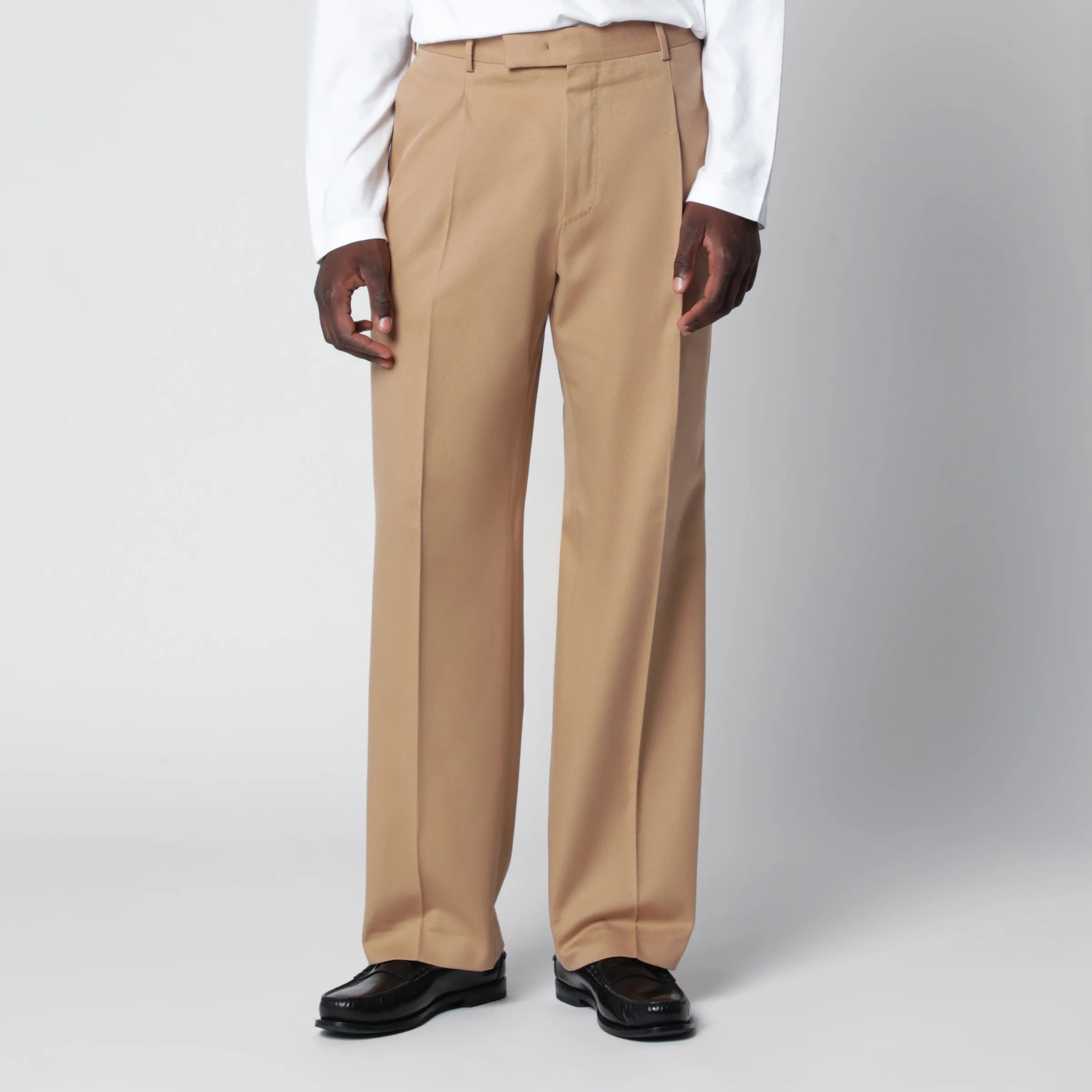 Rope-Colored Cotton And Wool Trousers sold by Wanan Luxury